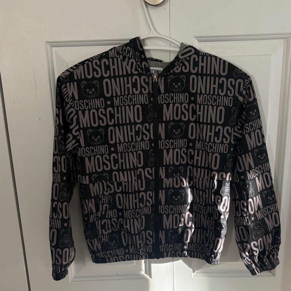 Moschino Kid Black and Gray Logo Print Jacket - size 8